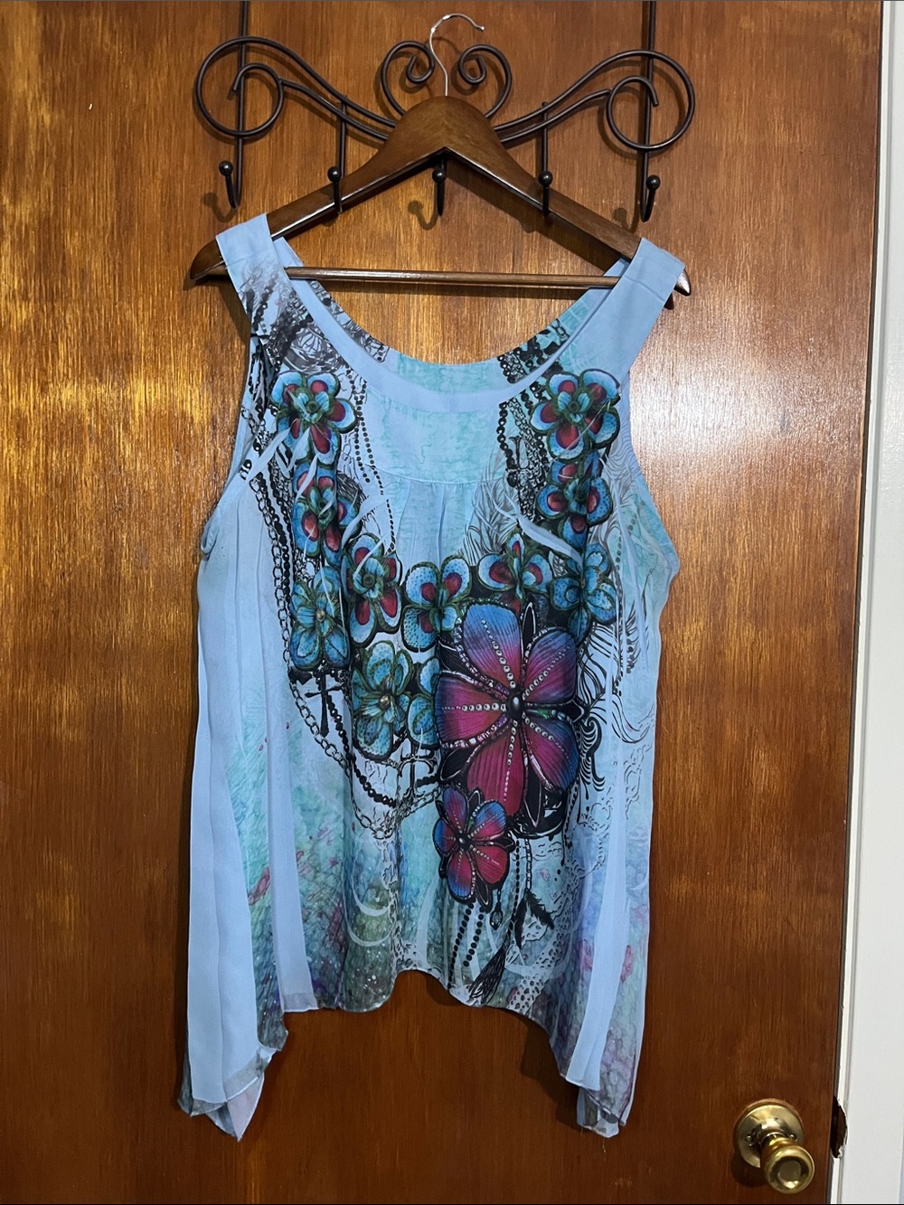 Cato Light Blue Floral Print Sleeveless Camisole